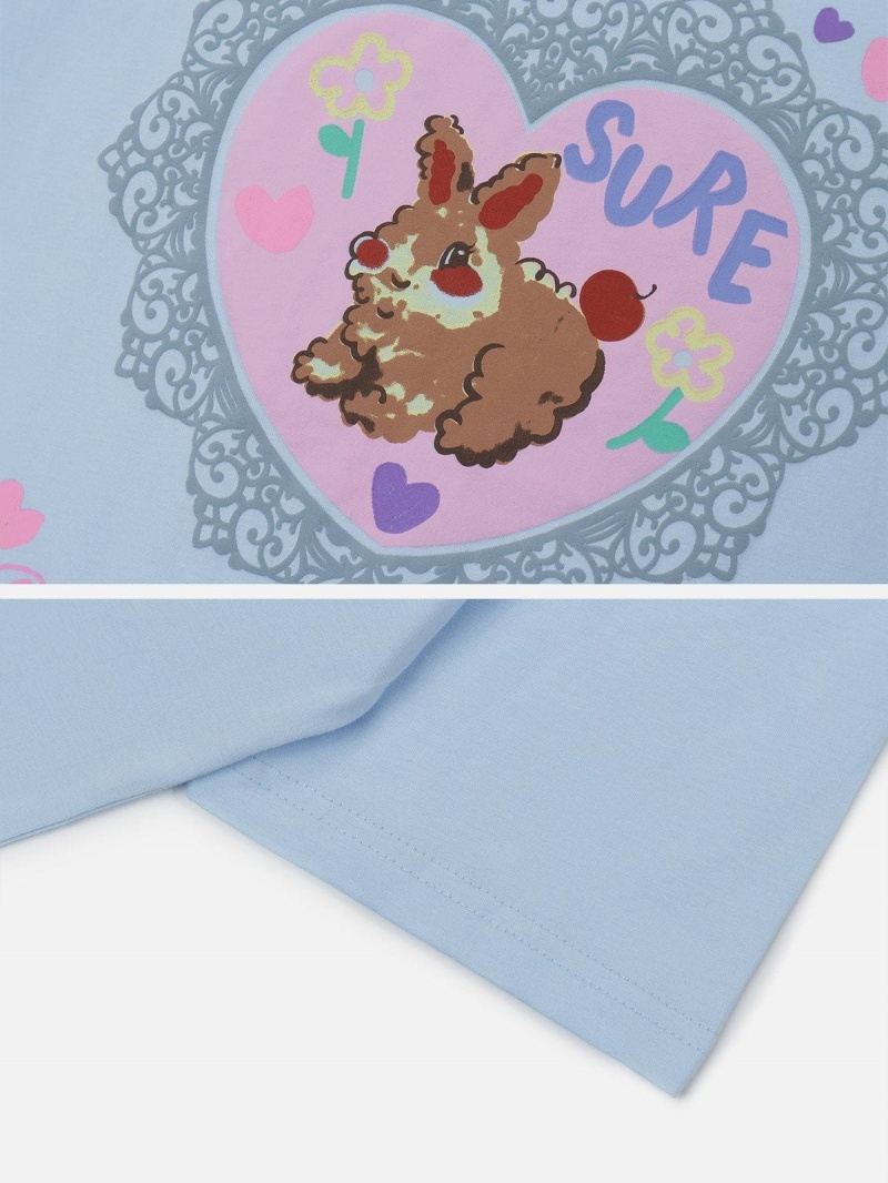 Bleu  T Shirts Aelfric Eden Love Bunny Print Tee - OIB-3942631